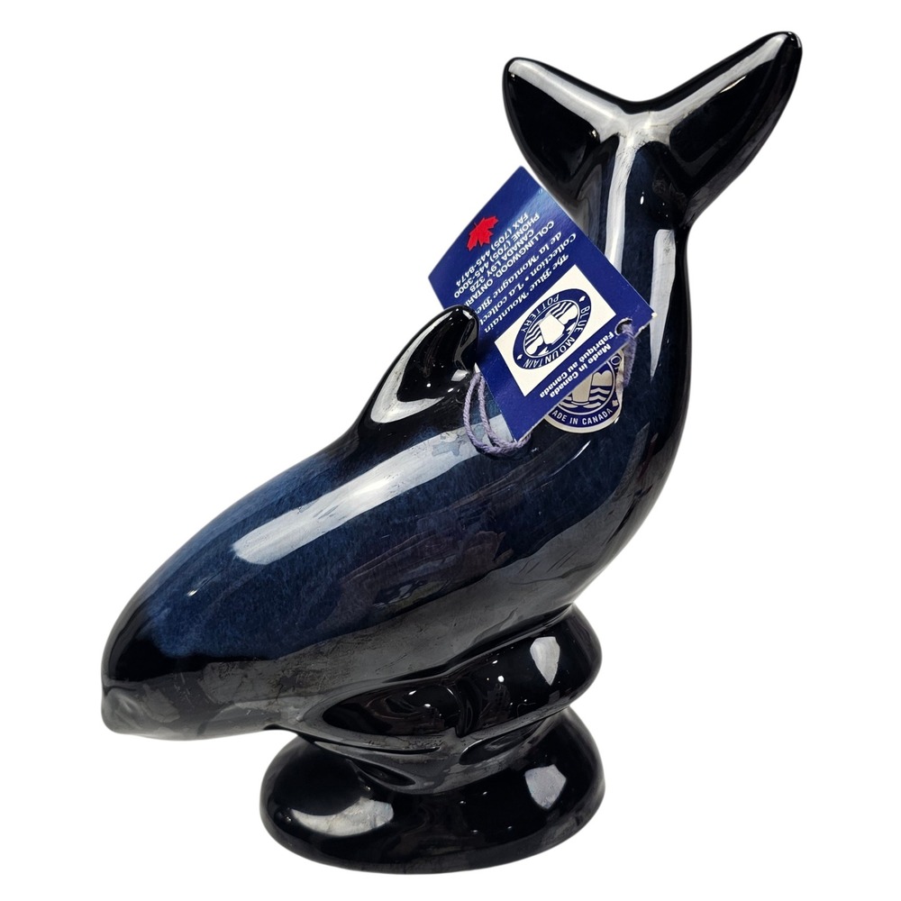 Blue Mountain Pottery Orca Whale Figurine Blue Drip Glaze Made in Canada 201 - Picture 4 of 11